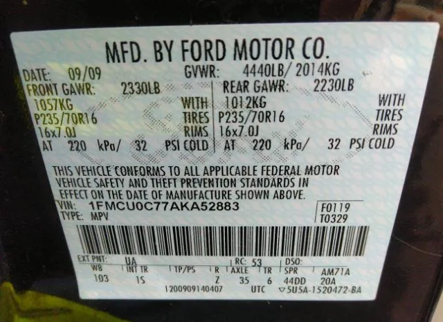 Photo 8 VIN: 1FMCU0C77AKA52883 - FORD ESCAPE 