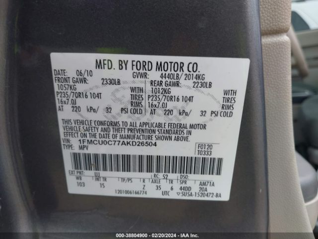 Photo 8 VIN: 1FMCU0C77AKD26504 - FORD ESCAPE 