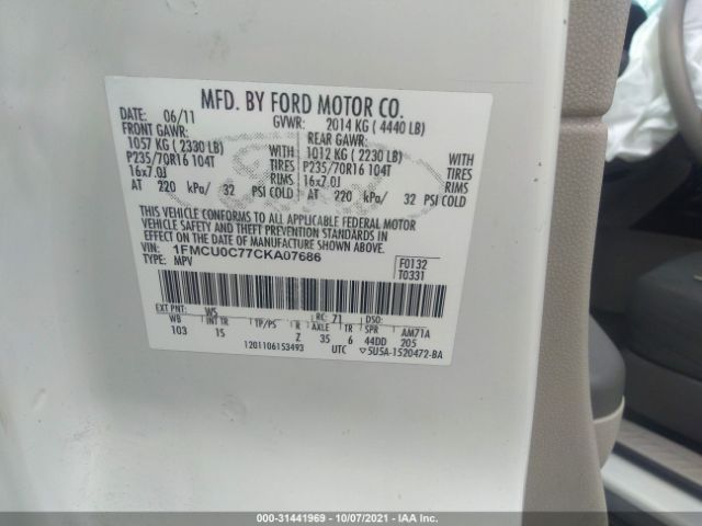 Photo 8 VIN: 1FMCU0C77CKA07686 - FORD ESCAPE 