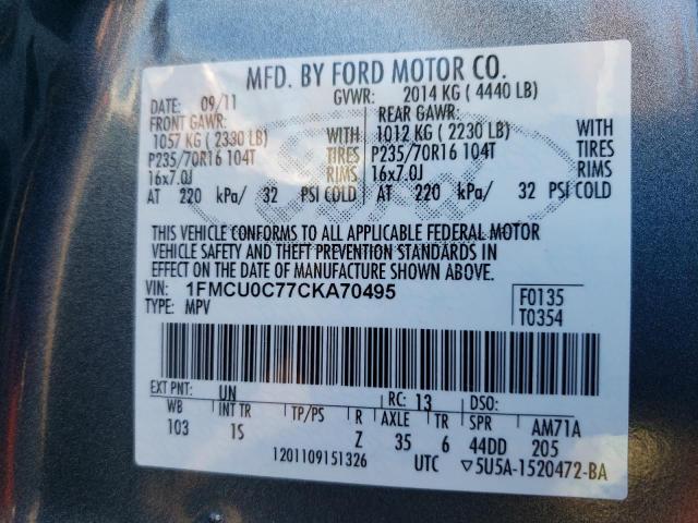 Photo 11 VIN: 1FMCU0C77CKA70495 - FORD ESCAPE 