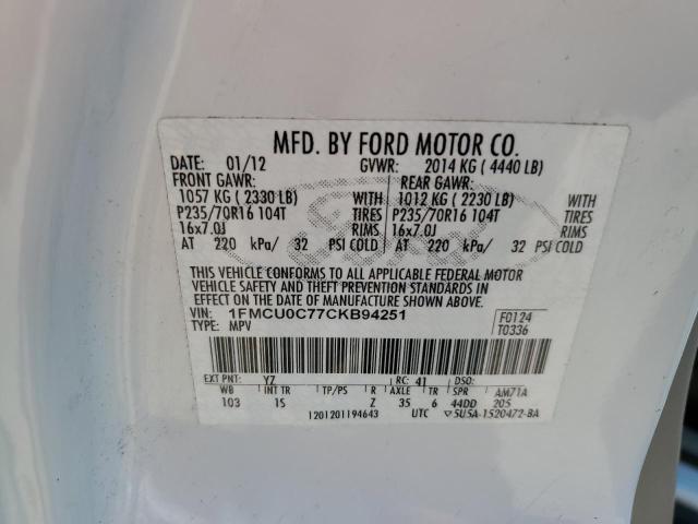 Photo 12 VIN: 1FMCU0C77CKB94251 - FORD ESCAPE XLS 