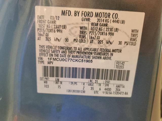 Photo 12 VIN: 1FMCU0C77CKC51905 - FORD ESCAPE XLS 