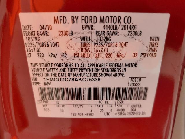 Photo 12 VIN: 1FMCU0C78AKC75336 - FORD ESCAPE XLS 