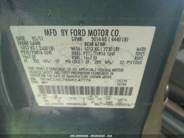 Photo 8 VIN: 1FMCU0C78BKC47778 - FORD ESCAPE 