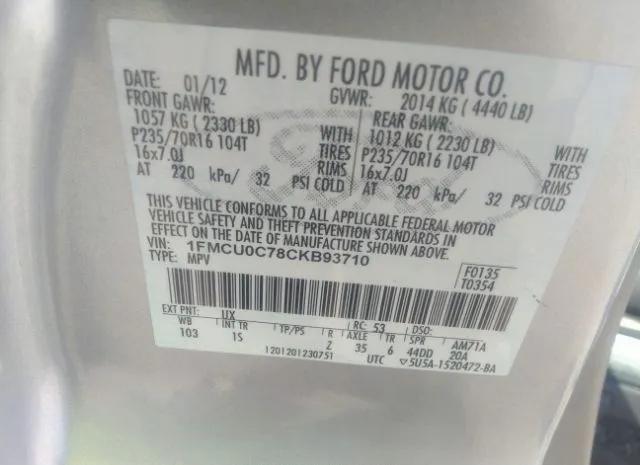 Photo 8 VIN: 1FMCU0C78CKB93710 - FORD ESCAPE 