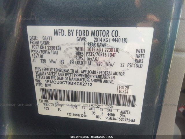 Photo 8 VIN: 1FMCU0C79BKC62712 - FORD ESCAPE 