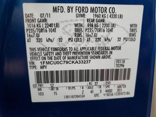 Photo 12 VIN: 1FMCU0C79CKA33237 - FORD ESCAPE XLS 