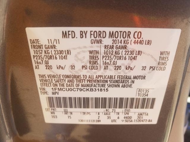 Photo 9 VIN: 1FMCU0C79CKB31815 - FORD ESCAPE XLS 