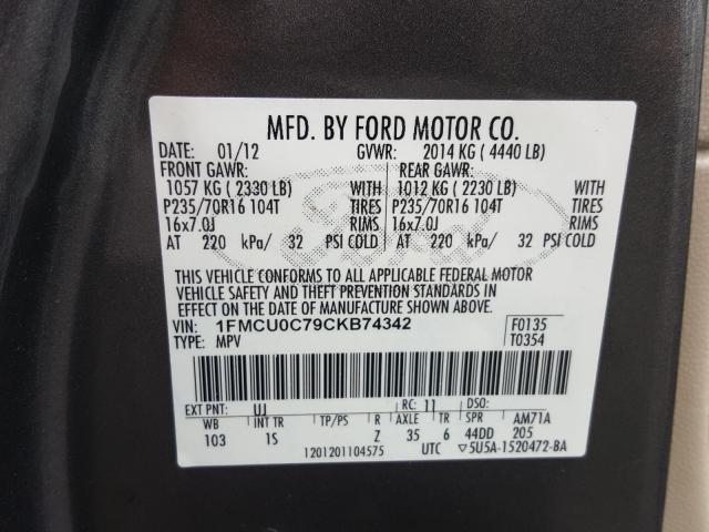 Photo 9 VIN: 1FMCU0C79CKB74342 - FORD ESCAPE XLS 