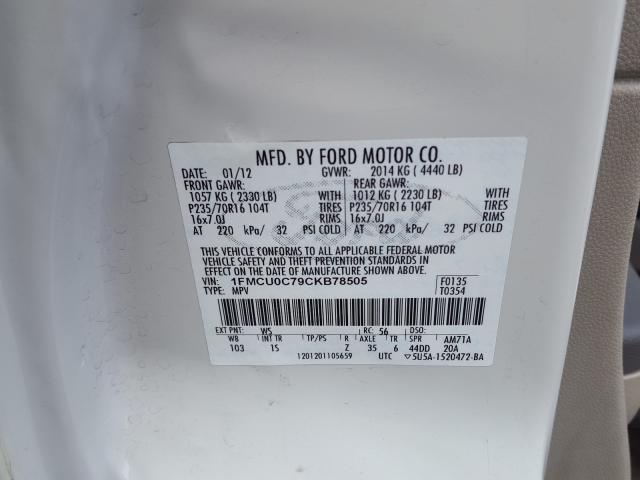 Photo 9 VIN: 1FMCU0C79CKB78505 - FORD ESCAPE XLS 