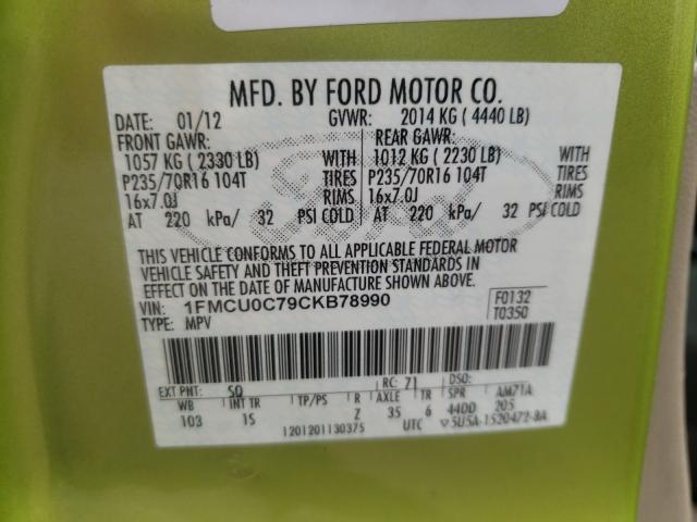 Photo 9 VIN: 1FMCU0C79CKB78990 - FORD ESCAPE XLS 