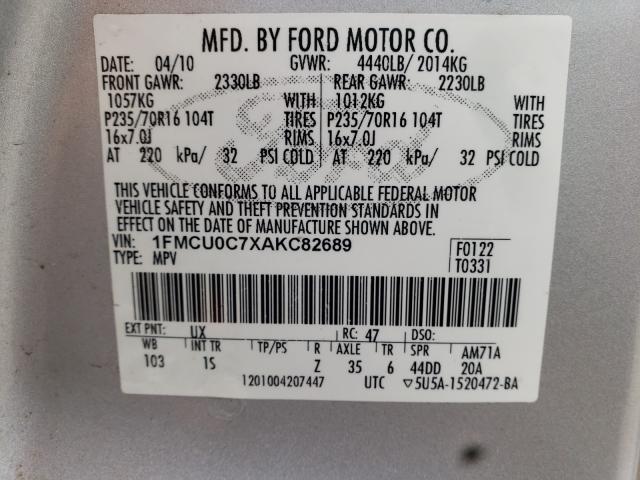 Photo 9 VIN: 1FMCU0C7XAKC82689 - FORD ESCAPE XLS 