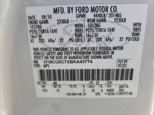 Photo 9 VIN: 1FMCU0C7XBKA43774 - FORD ESCAPE XLS 