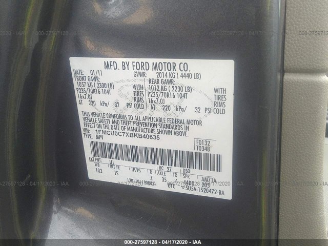 Photo 8 VIN: 1FMCU0C7XBKB40635 - FORD ESCAPE 