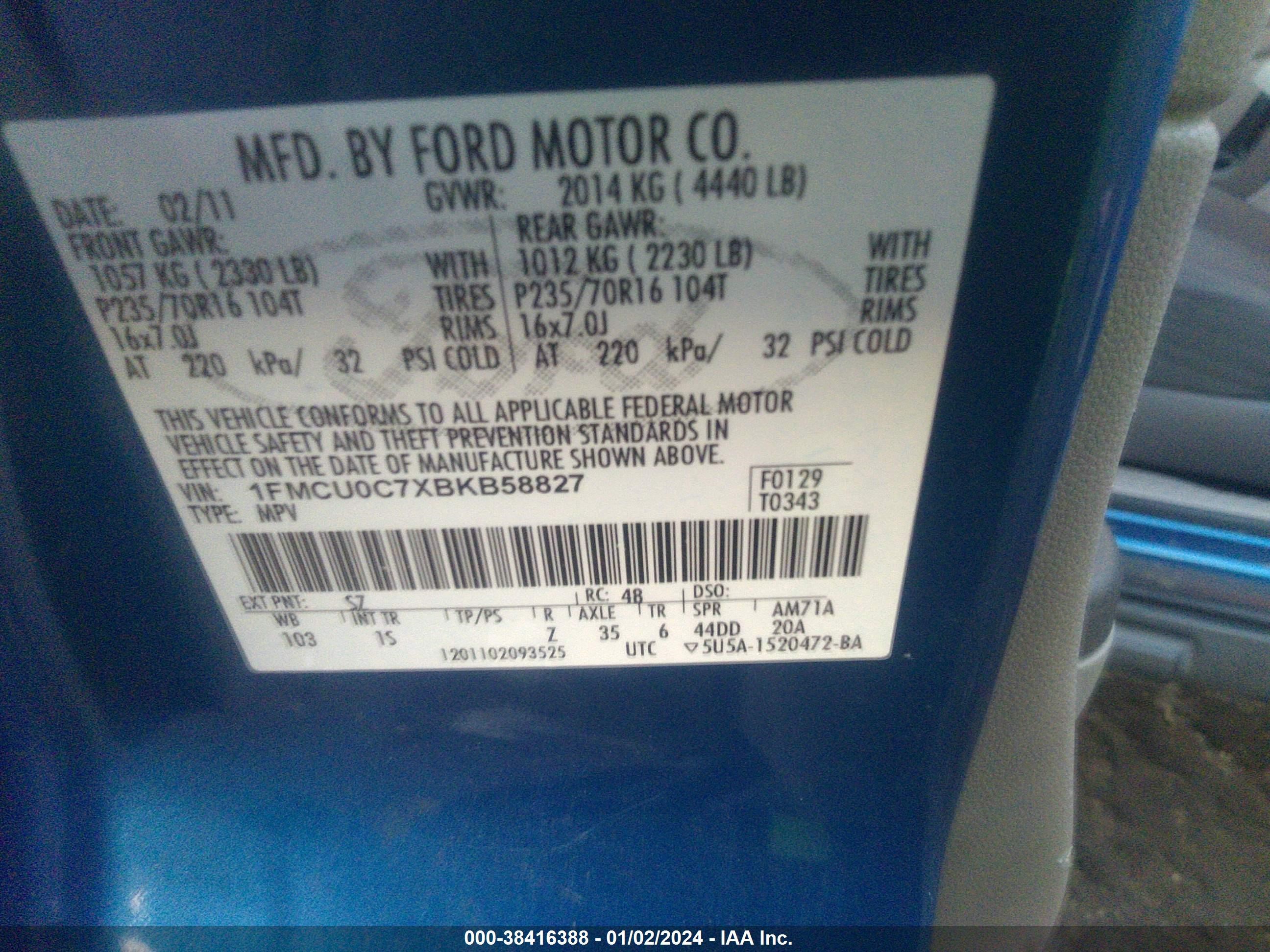 Photo 8 VIN: 1FMCU0C7XBKB58827 - FORD ESCAPE 