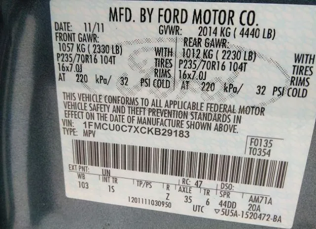 Photo 8 VIN: 1FMCU0C7XCKB29183 - FORD ESCAPE 