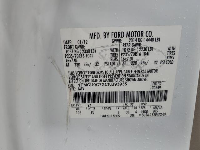 Photo 12 VIN: 1FMCU0C7XCKB93935 - FORD ESCAPE XLS 