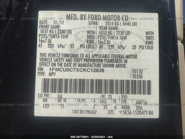 Photo 8 VIN: 1FMCU0C7XCKC12838 - FORD ESCAPE 