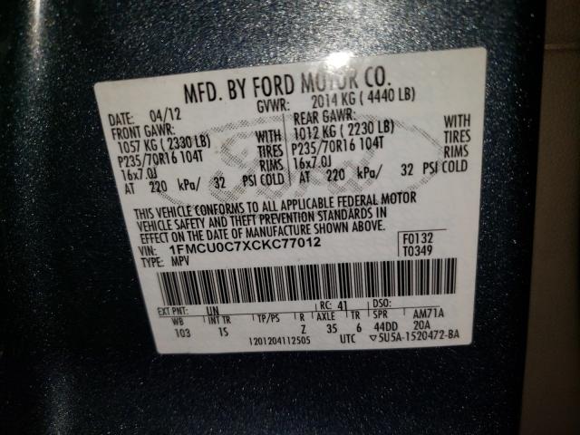 Photo 9 VIN: 1FMCU0C7XCKC77012 - FORD ESCAPE XLS 