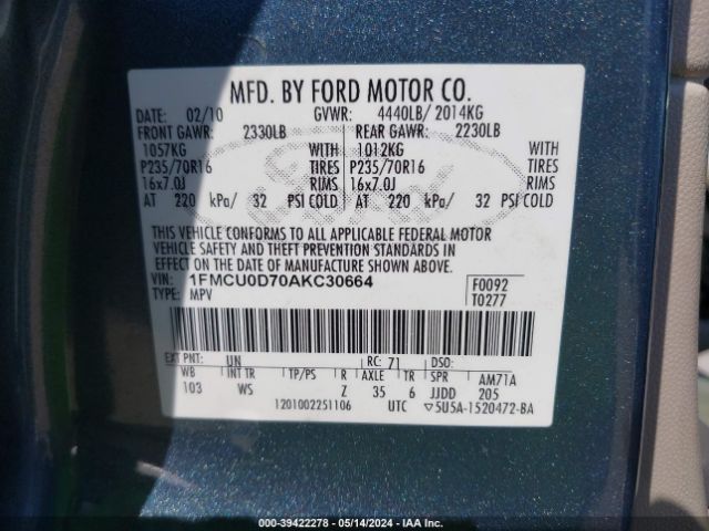 Photo 8 VIN: 1FMCU0D70AKC30664 - FORD ESCAPE 