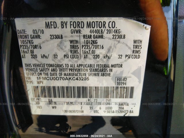 Photo 8 VIN: 1FMCU0D70AKC43205 - FORD ESCAPE 