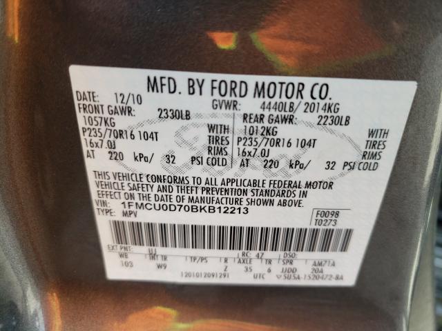 Photo 9 VIN: 1FMCU0D70BKB12213 - FORD ESCAPE XLT 