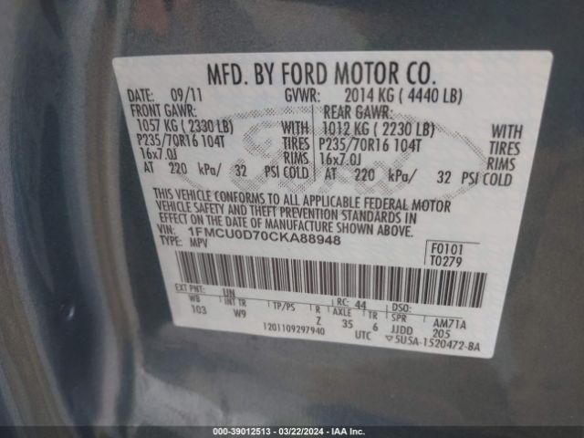 Photo 8 VIN: 1FMCU0D70CKA88948 - FORD ESCAPE 