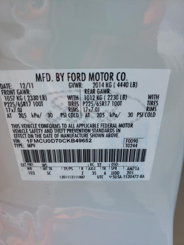 Photo 9 VIN: 1FMCU0D70CKB49652 - FORD ESCAPE XLT 