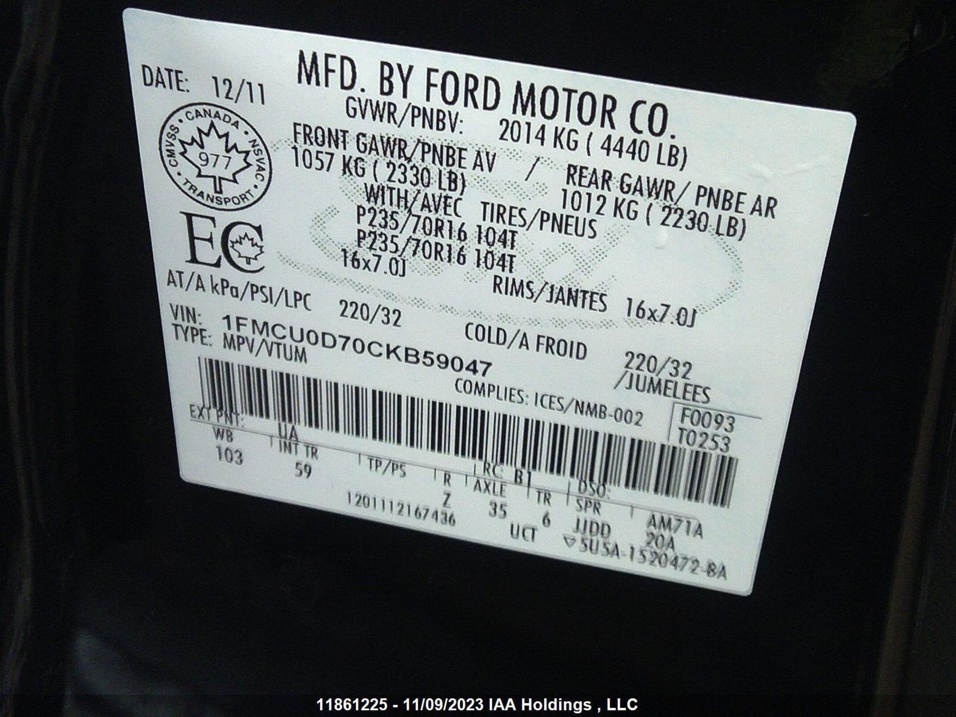 Photo 8 VIN: 1FMCU0D70CKB59047 - FORD ESCAPE 