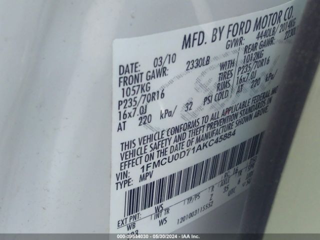 Photo 8 VIN: 1FMCU0D71AKC45884 - FORD ESCAPE 