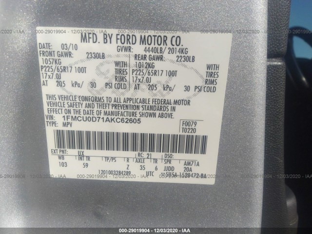 Photo 8 VIN: 1FMCU0D71AKC62605 - FORD ESCAPE 