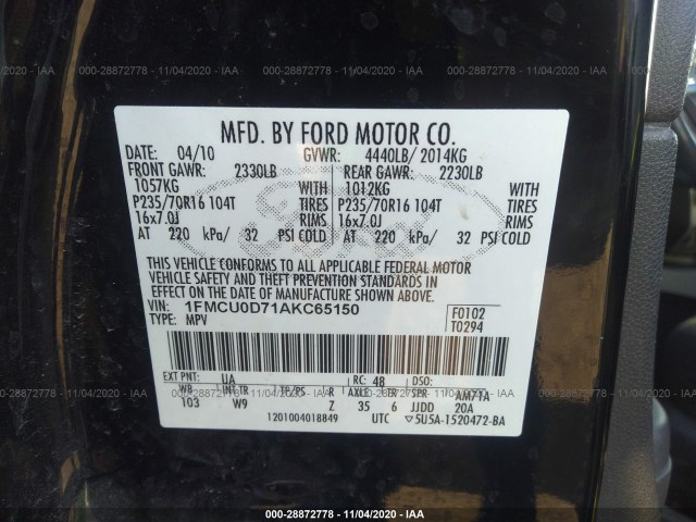 Photo 8 VIN: 1FMCU0D71AKC65150 - FORD ESCAPE 