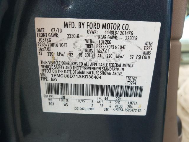 Photo 9 VIN: 1FMCU0D71AKD38484 - FORD ESCAPE XLT 