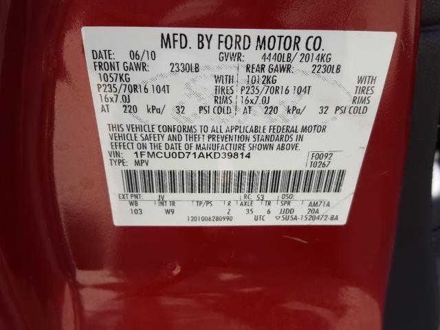 Photo 9 VIN: 1FMCU0D71AKD39814 - FORD ESCAPE XLT 