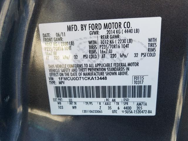 Photo 9 VIN: 1FMCU0D71CKA13448 - FORD ESCAPE XLT 