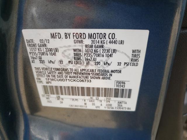 Photo 9 VIN: 1FMCU0D71CKC06733 - FORD ESCAPE XLT 