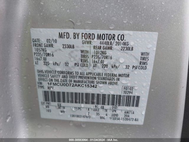 Photo 8 VIN: 1FMCU0D72AKC15342 - FORD ESCAPE 