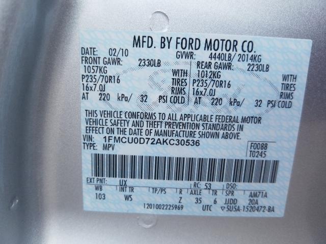 Photo 9 VIN: 1FMCU0D72AKC30536 - FORD ESCAPE XLT 