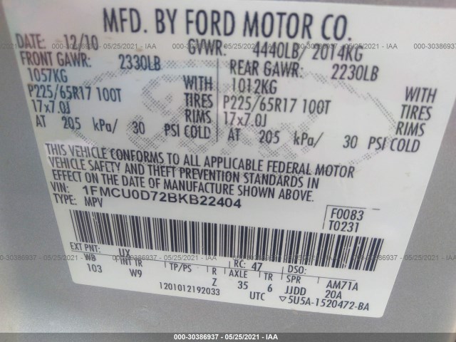 Photo 8 VIN: 1FMCU0D72BKB22404 - FORD ESCAPE 