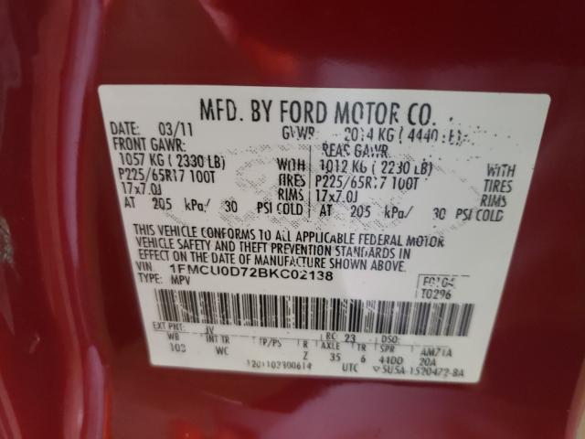 Photo 9 VIN: 1FMCU0D72BKC02138 - FORD ESCAPE XLT 