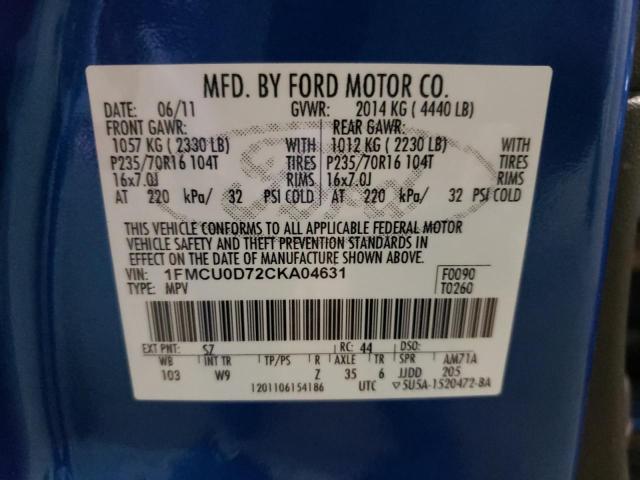 Photo 9 VIN: 1FMCU0D72CKA04631 - FORD ESCAPE XLT 