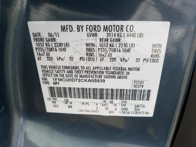 Photo 9 VIN: 1FMCU0D72CKA05939 - FORD ESCAPE XLT 