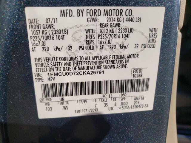 Photo 9 VIN: 1FMCU0D72CKA26791 - FORD ESCAPE XLT 