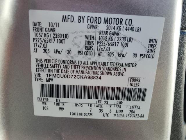 Photo 13 VIN: 1FMCU0D72CKA98834 - FORD ESCAPE XLT 