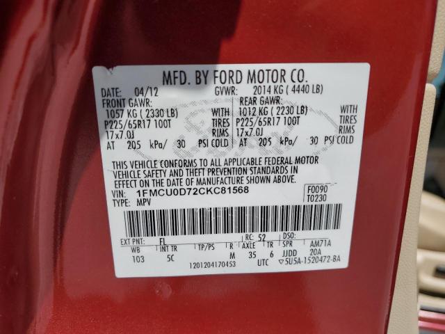 Photo 12 VIN: 1FMCU0D72CKC81568 - FORD ESCAPE 