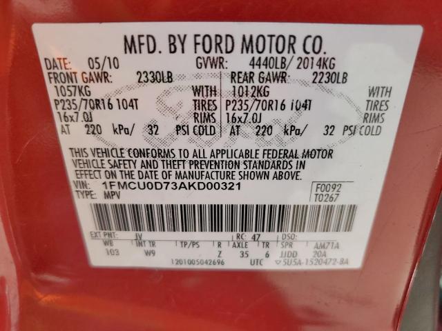 Photo 12 VIN: 1FMCU0D73AKD00321 - FORD ESCAPE XLT 