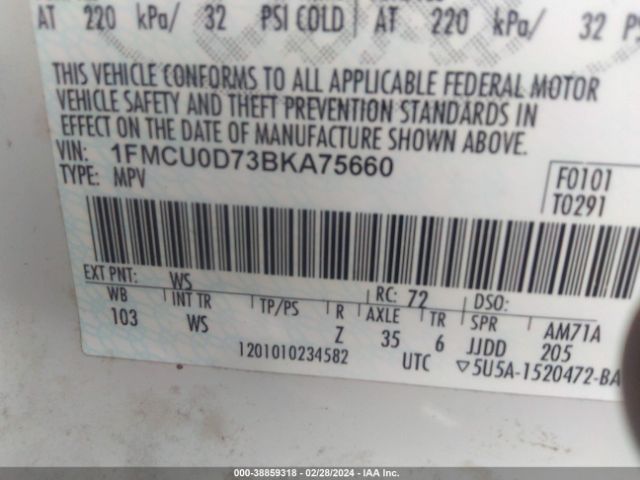 Photo 8 VIN: 1FMCU0D73BKA75660 - FORD ESCAPE 