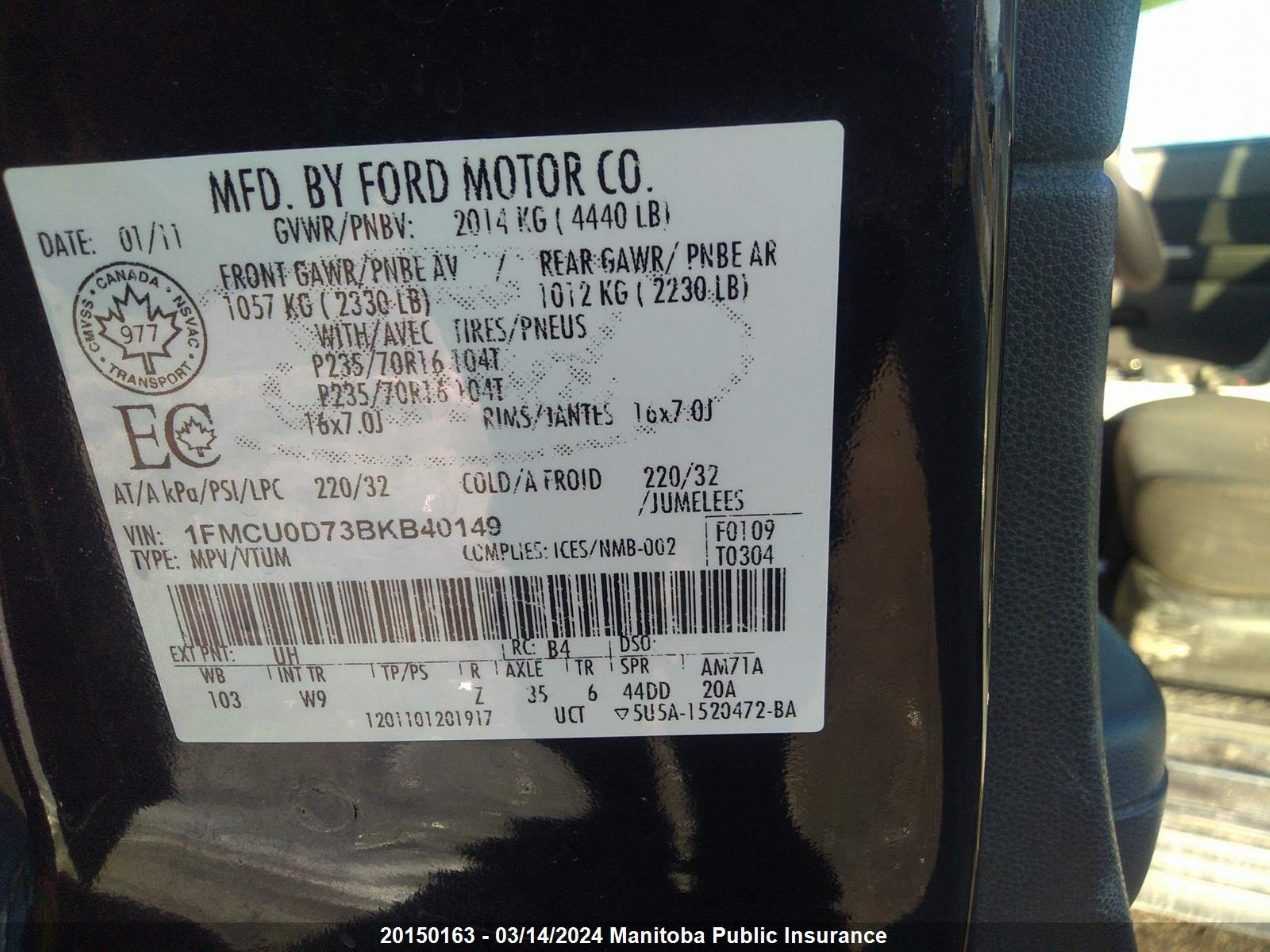 Photo 8 VIN: 1FMCU0D73BKB40149 - FORD ESCAPE 