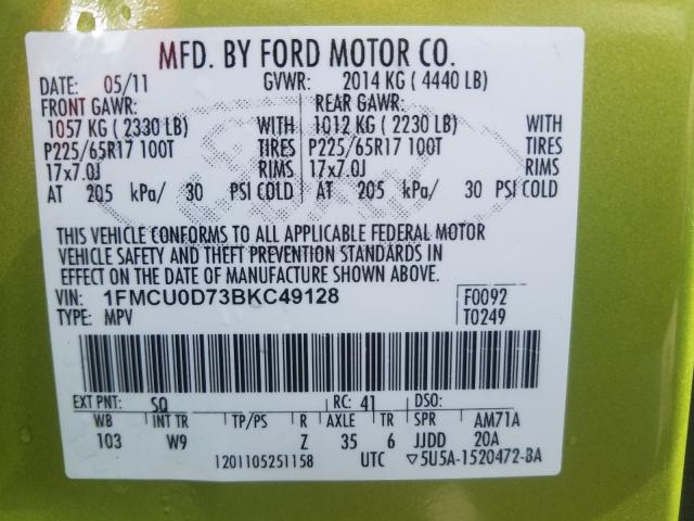 Photo 9 VIN: 1FMCU0D73BKC49128 - FORD ESCAPE XLT 