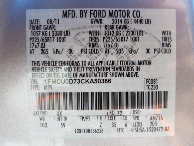 Photo 9 VIN: 1FMCU0D73CKA50386 - FORD ESCAPE XLT 